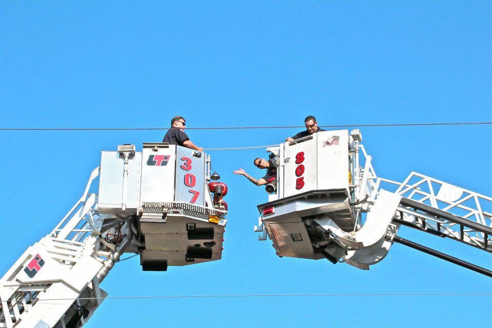 Moonachie firefighters in the tower buckets